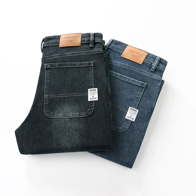 KUBRO 2025 New Autumn and Winter Men's Jeans Loose Comfortable Straight Business Casual Versatile Wide-leg Business Trousers 6