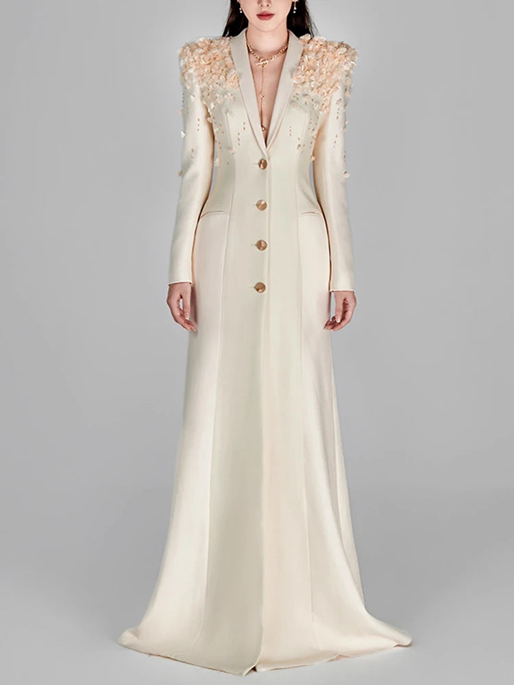 Floral Appliqué Beaded Maxi Dress: Long Sleeve Designer Gown (2025)