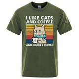 "I Like Cats and Coffee" Funny T-Shirt for Men | Casual Loose Fit Cotton Crewneck | Hip Hop Style
