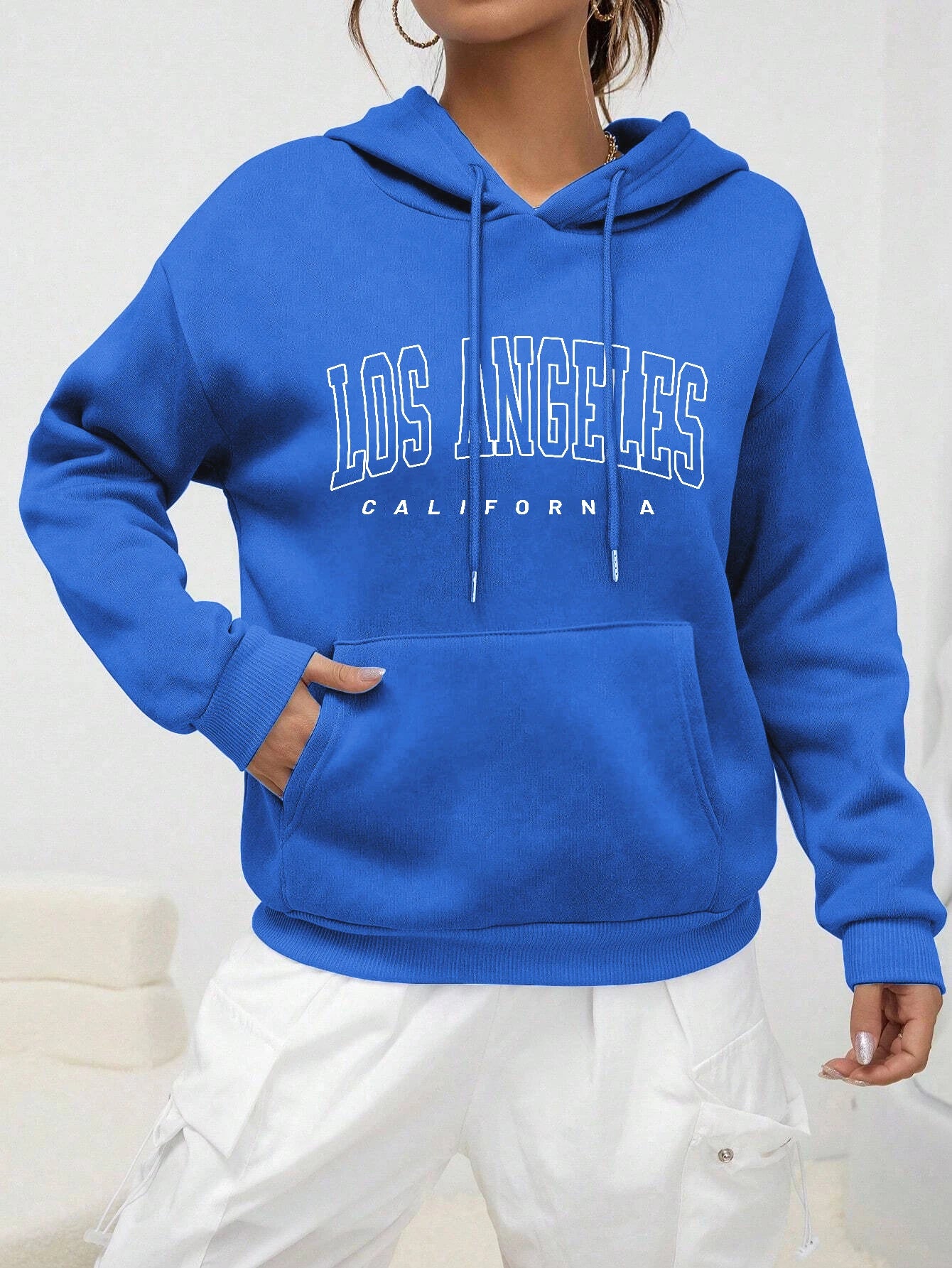 Los Angeles Letter Design Fleece Hoodie