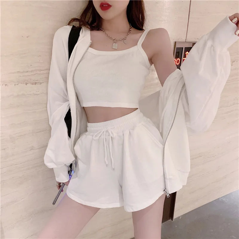 NHKDSASA Loungewear Women 3 Pieces Summer Sleepwear Ensembles De Pyjama Nightgown Suits with Shorts Home Wear 2022 3