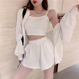 NHKDSASA Loungewear Women 3 Pieces Summer Sleepwear Ensembles De Pyjama Nightgown Suits with Shorts Home Wear 2022 3