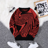 New-Popular-Autumn-and-Winter-Maze-Jacquard-Pattern-Pullover-Sweater-Casual-Round-Neck-Contrast-Color-Knitted