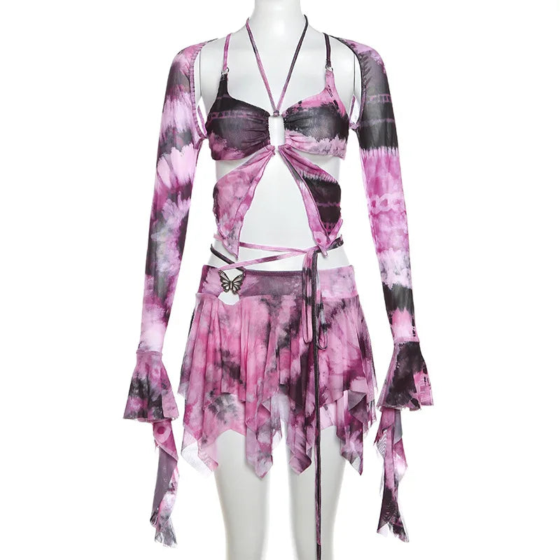 Y2K Butterfly Ruffle 2-Piece Set