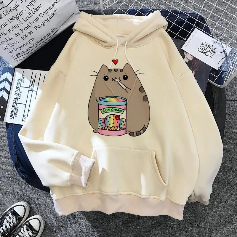 Women's cat hooded sweatshirt 2024 cartoon costume Korean Harajuku Kawai style oversized 4