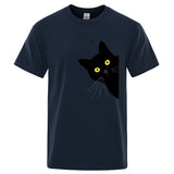 Black Cat Print T-Shirt - Funny Meow Design, Men's Loose Fit Summer Top 4