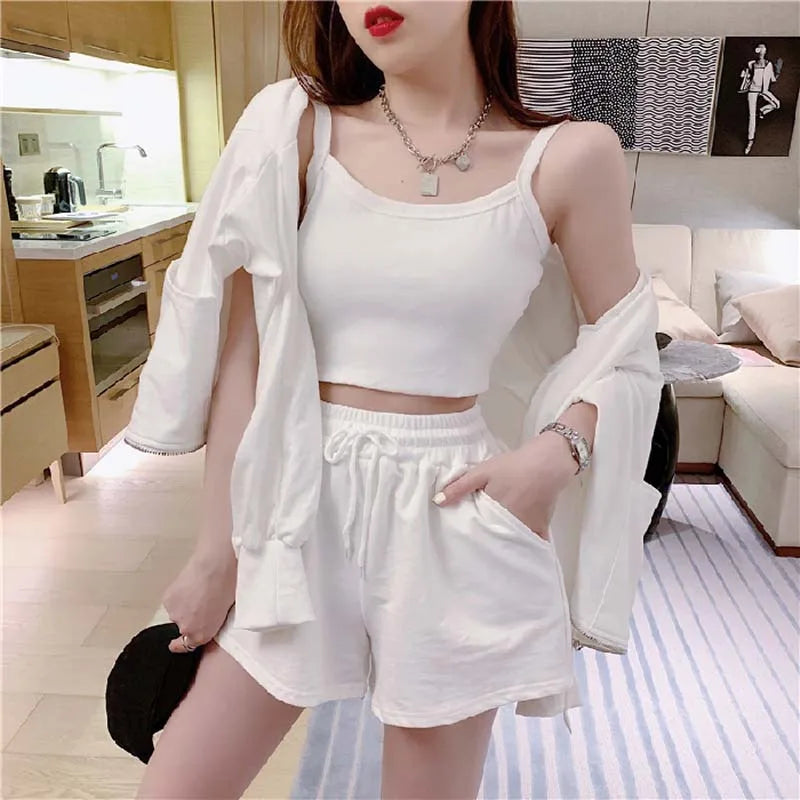 NHKDSASA Loungewear Women 3 Pieces Summer Sleepwear Ensembles De Pyjama Nightgown Suits with Shorts Home Wear 2022 10