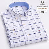 100-Cotton-Oxford-Men-s-Shirts-Long-Sleeves-Plaid-Soft-Regular-Fit-Formal-Dress-Shirt-Pocket