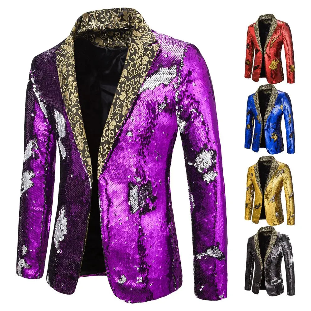 Men's Suit Shiny two-tone sequin shawl Collar suit Men's Wedding Groom Singer Dance Sequin Suit Jacket DJ Club Stage 5