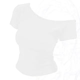 100% Ribbed Cotton Summer Off shoulder Top Women Slim fit Body Summer  Short sleeve T shirt  Female Sexy Basic Tees Korean Chic