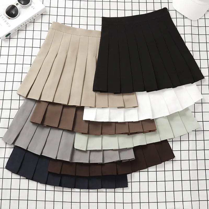 Brown Skirt Ladies 2022 Summer Clothes Women's High Waist Harajuku Korean Style Black Mini Pleated Skirt For School Girl Uniform 4