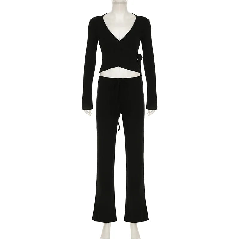 Women’s Flare-Sleeve Cardigan & Wide-Leg Trouser Set