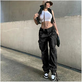 Autumn/Winter New Womens Cargo Straight Trousers High Waist Loose Wide Leg Vintage Dad Jeans for Women 5