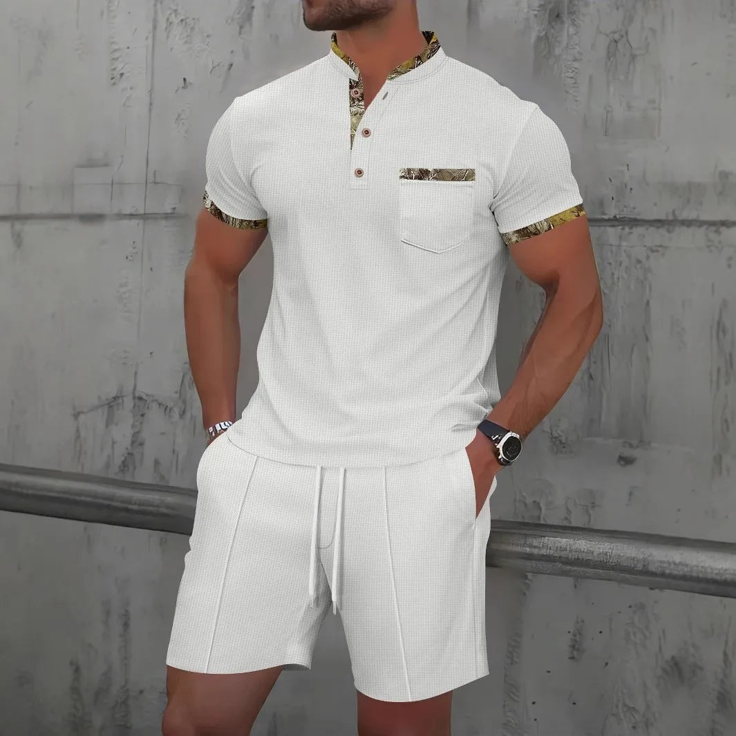 Men’s Summer Waffle-Knit Zip Lapel Set