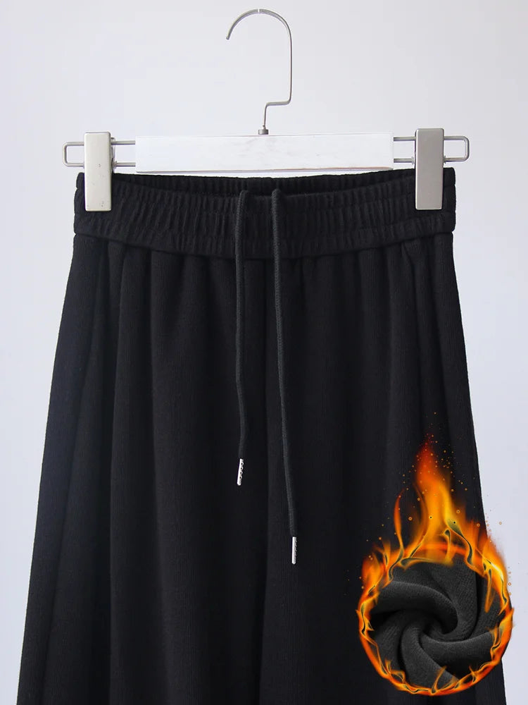Winter Warm Sweatpants For Women High Waist Jogger Velvet Wide Leg Trousers Women's Sports Pants Autumn Fleece Sweatpants Women 11