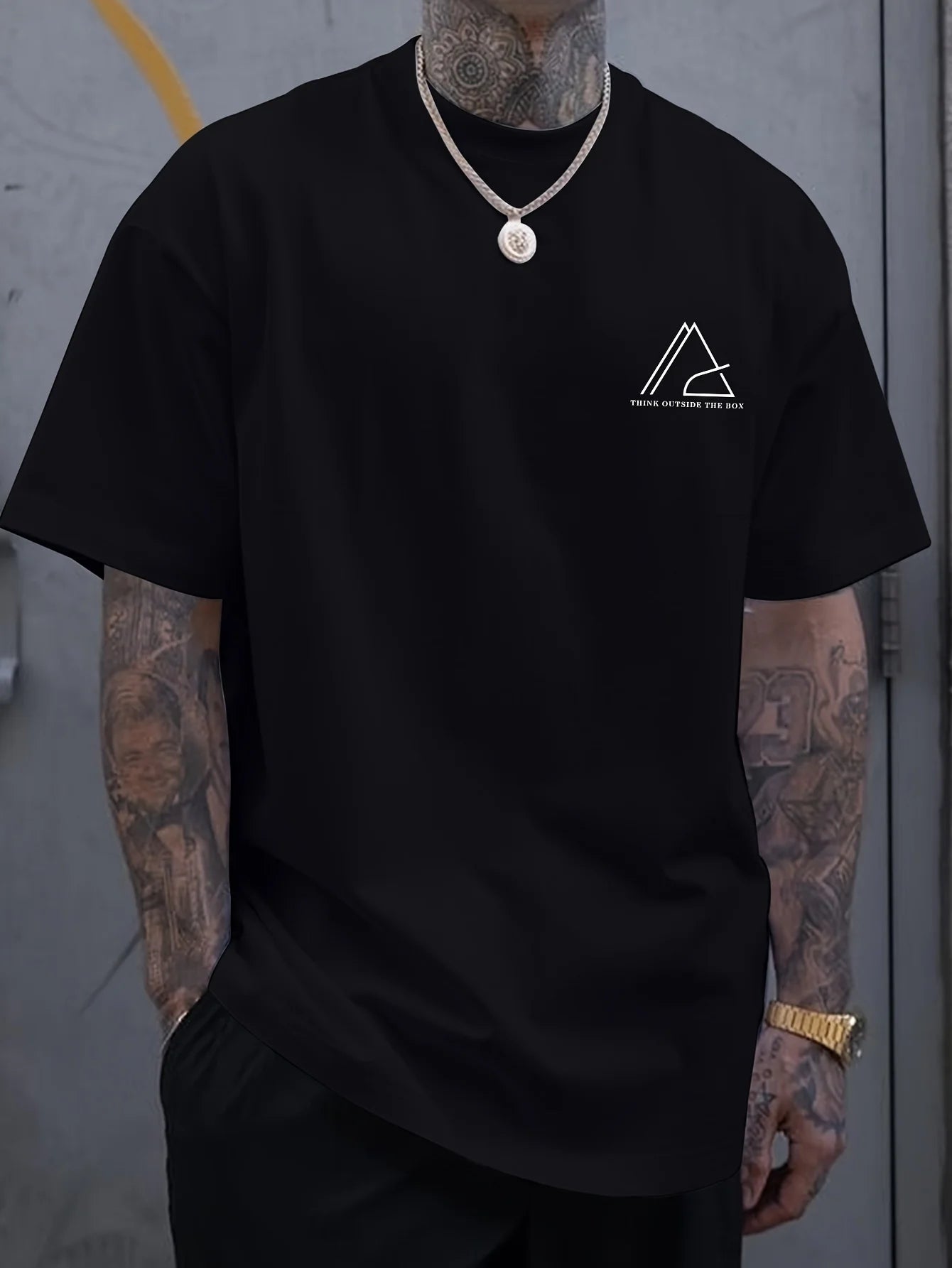 Creative Geometric Graphic Print Short Sleeve T-shirt for Men, Summer Outdoor Casual Crew Neck Top Shirt 2