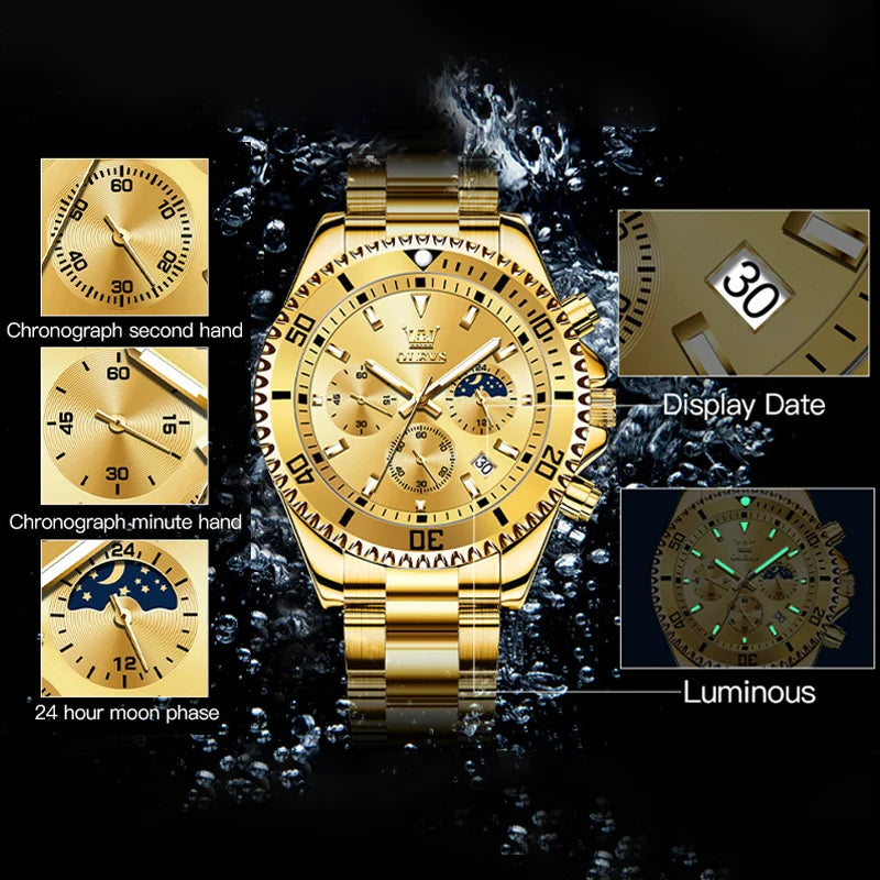Men's Watches Top Brand Luxury Watch for Men Original Waterproof Stainless Steel Chronograph Moon Phase 4