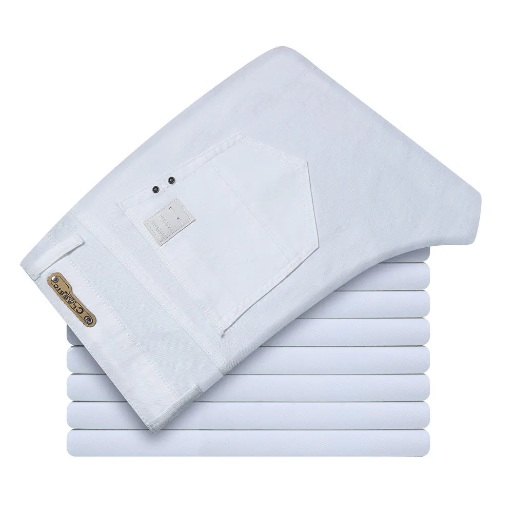 Men White Jeans Fashion Casual Classic Style Slim Fit Soft Trousers Male Brand Advanced Stretch Pants 6