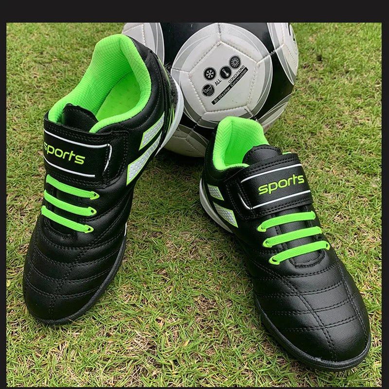 Children Football Shoes Soccer Boots Kids Boy Girl Sneakers New Leather High Top Soccer Cleats Training Outdoor Hook & Loop Mesh 5