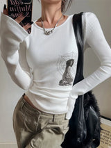 Tonngirls Grunge Aesthetic T Shirt Women Elastic Skinny Tops Y2k Vintage Crop Tops Print Graphic T Shirts American Retro Tshirts 3