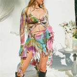 Women Y2k Ruffle Butterfly 2 Piece Outfit Sexy Fairy Backless Crop Top Wrap Mini Skirt Set Rave Festival Matching Set 2