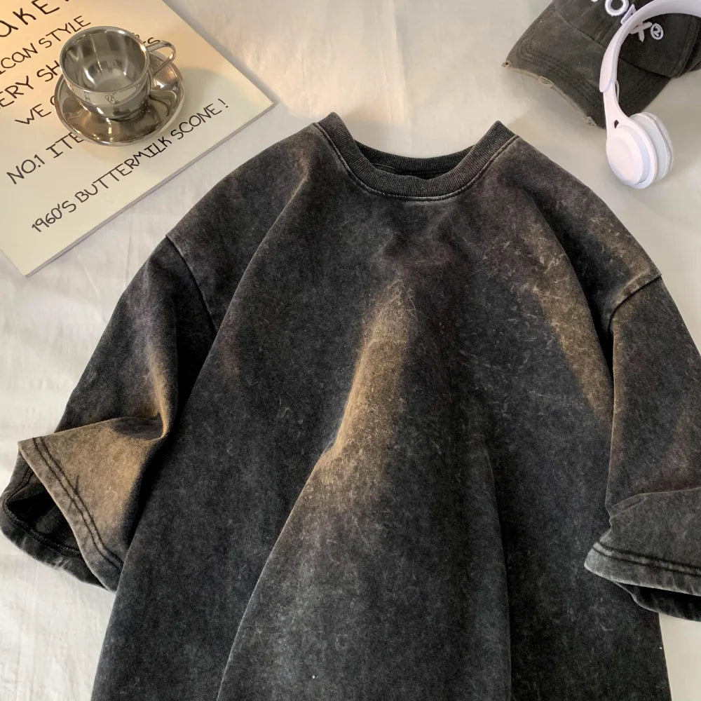 230G Cotton Retro T-shirt Drop-shoulder Sleeve Men Women Vintage Short-sleeve T Shirts TheFashionFever