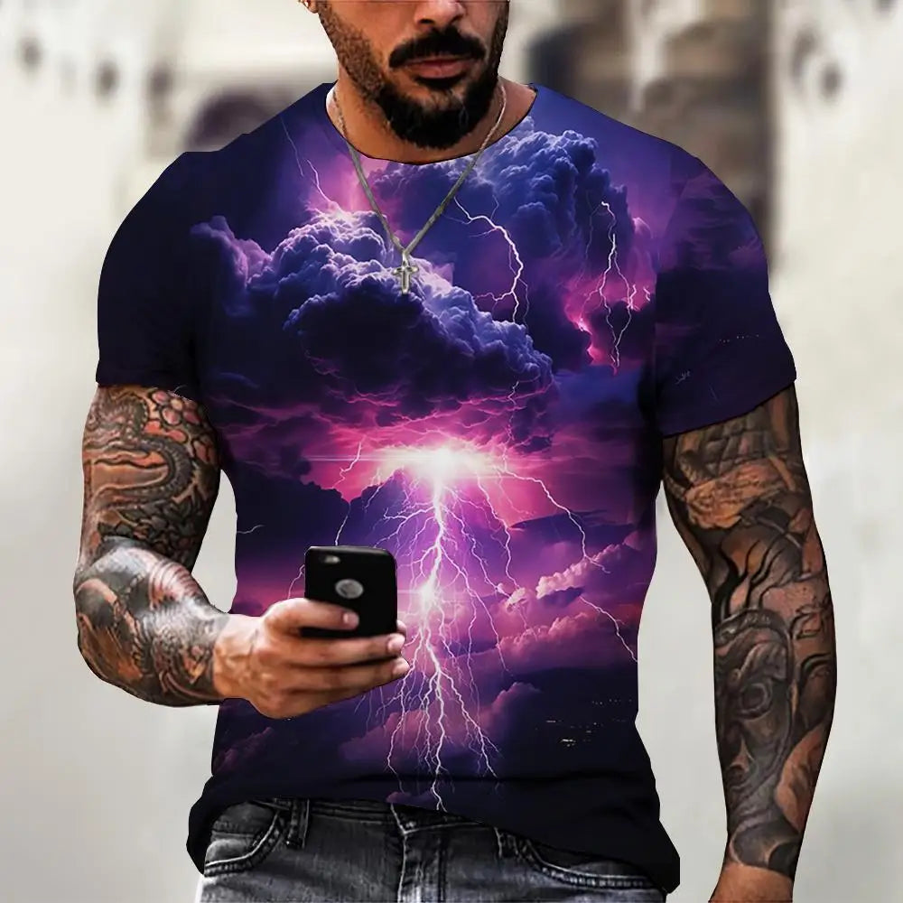 Men’s 3D Line Print Streetwear Tee