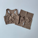 High Waist and Hip Lifting Fitness Set for Women with Beautiful Back Sport Bra Yoga Dress Tight Training and Sports Shorts Suit 2