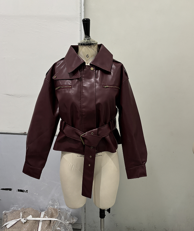 Vintage Fashion Elegant High Neck Leather Jacket 2025 New Exquisite Cinched Waist Short Coat High Street Faux Leather Clothes