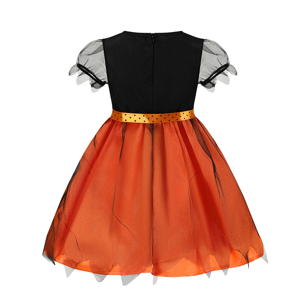 2025 Children's Pumpkin Costume Role Playing Girls Dress Carnival Party Halloween Cosplay Performance Kid Outfit 4