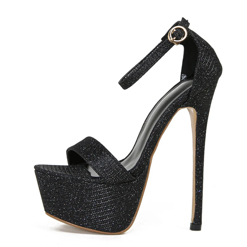 Model Catwalk Glamorous Sequin Platform Heels for Women - Open Toe Party & Club Shoes 4