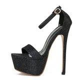 Model Catwalk Glamorous Sequin Platform Heels for Women - Open Toe Party & Club Shoes 4