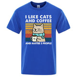 "I Like Cats and Coffee" Funny T-Shirt for Men | Casual Loose Fit Cotton Crewneck | Hip Hop Style 2