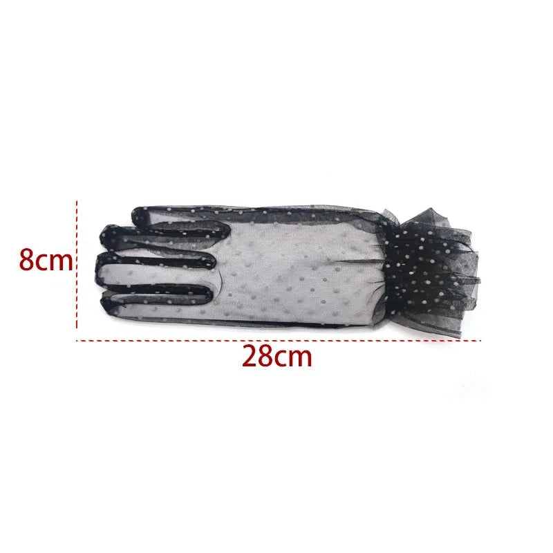 1pc Sexy Transparentes Dot Print Black White Mesh Tulle GloveSpring Summer Thin Short Glove Club Prom Party Dancing Dress Glove 5