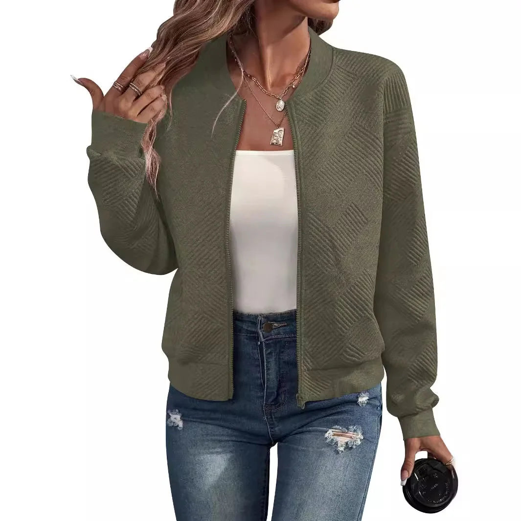 Women's autumn and winter new solid color simple and exquisite zipper jacket baseball collar casual jacket 4