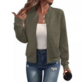 Women's autumn and winter new solid color simple and exquisite zipper jacket baseball collar casual jacket 4