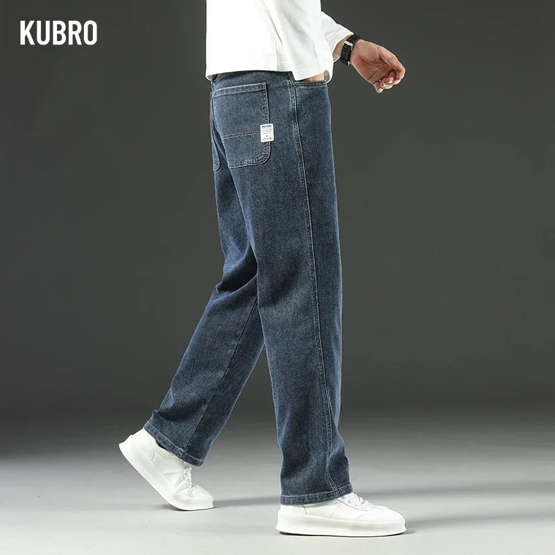 KUBRO 2025 New Autumn and Winter Men's Jeans Loose Comfortable Straight Business Casual Versatile Wide-leg Business Trousers 2