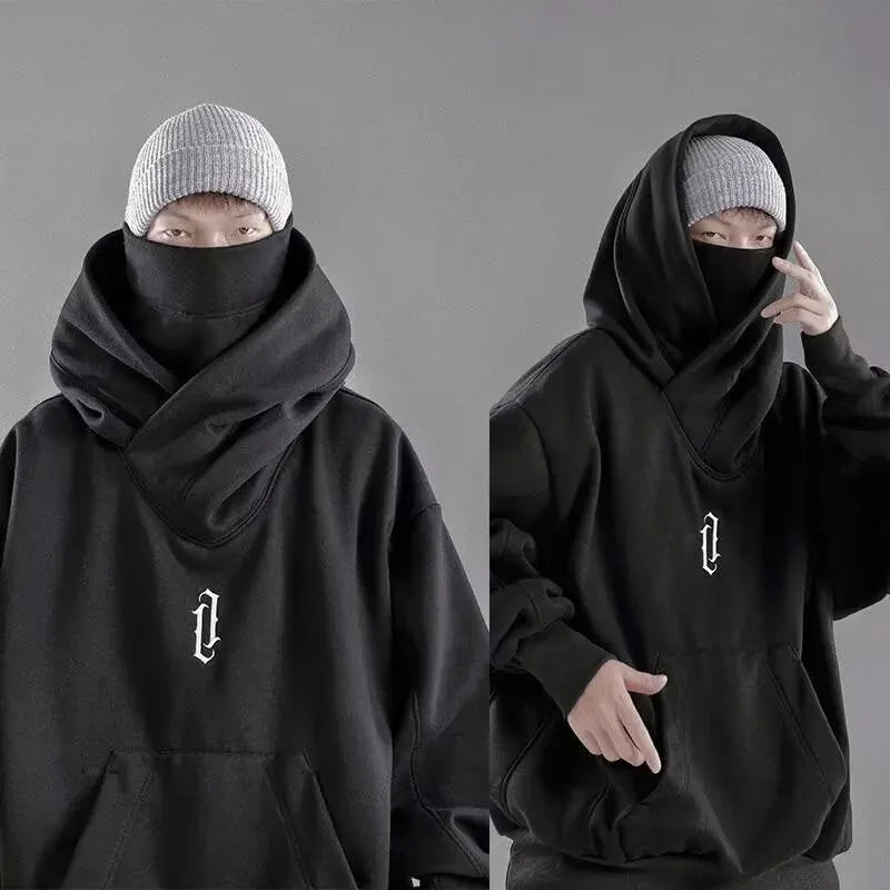 Embroidery Turtleneck Sweatshirt For Men Japanese Ninja Hoodies Autumn Hip Hop Fleece Pocket Streetwear Oversized Y2K Hoody 3