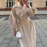 Autumn Lantern Sleeves Retro Palace Coat with Lapel and Double Row Buttons Women's Long Jacket Windproof Thick Street Coat 3