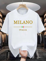Men's summer 100 cotton fashionable casual loose plus size MILANO ITALIA pattern printed sports round neck short sleeved T-shirt 5