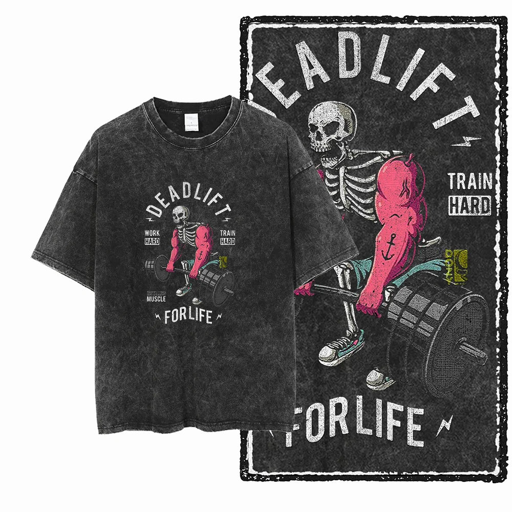 YG BODY BUILDING  Printed Cotton Acid Washed Graphic Unisex T Shirt Cool CROSSFIT Streetwear Men Tshirts Big Size Tee for men 6