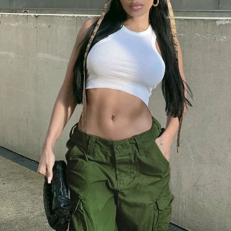 Autumn/Winter New Womens Cargo Straight Trousers High Waist Loose Wide Leg Vintage Dad Jeans for Women 4