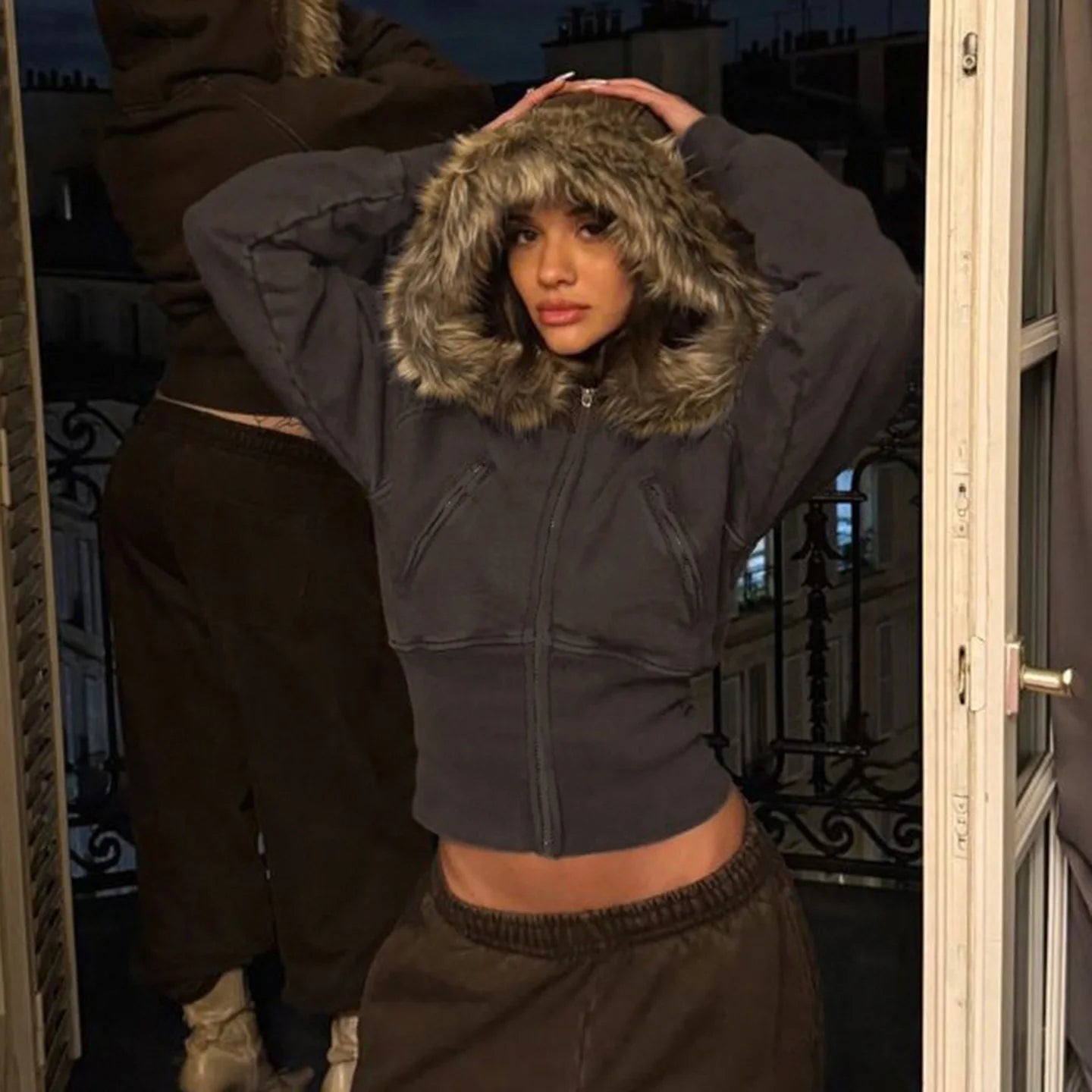 2025 New Autumn Winter Hooded Jackets Fashion Women Long Sleeve Slim Y2K Zipper Vintage Coats High Street Fleece Pocket Outwear 4