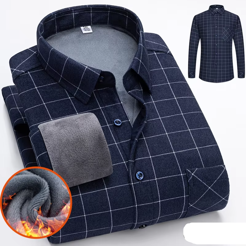 Men's Autumn Winter Thick Fleece Plaid Shirt