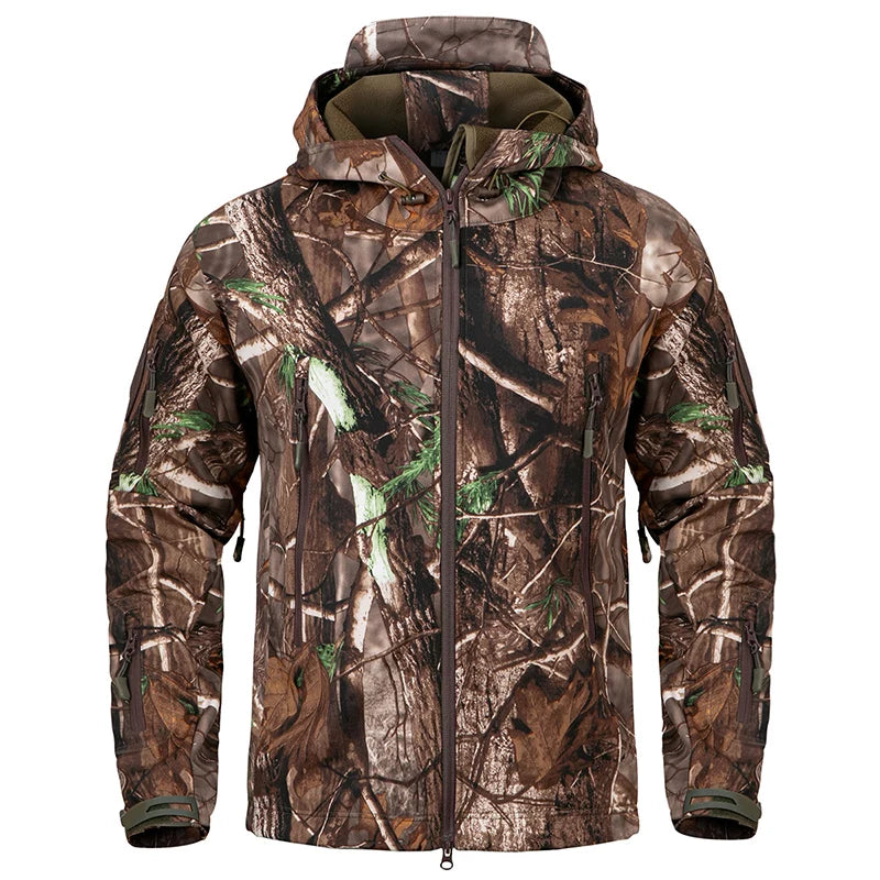 Men's Silent Soft Shell Camouflage Tactical Jacket Waterproof Warm Fleece Hunting Jackets Outdoor Hiking Fishing Hooded Coat 2