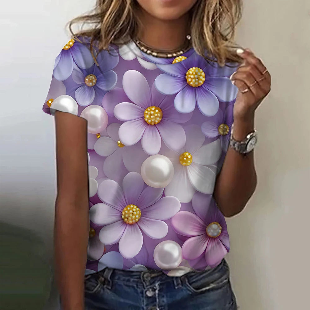 3D Floral Print Summer Tee