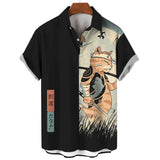 Fashion Men's Clothing Cool Samurai Cat Tops Shirts 3