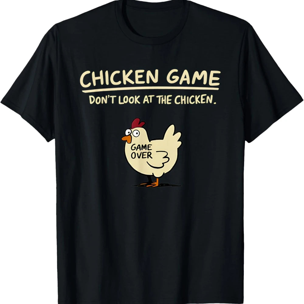Chicken Game Don't Look At The Chicken Pattern Print T-Shirt Men Casual Daily Outdoor Round Neck Short Sleeve T Shirt Mens Top 2
