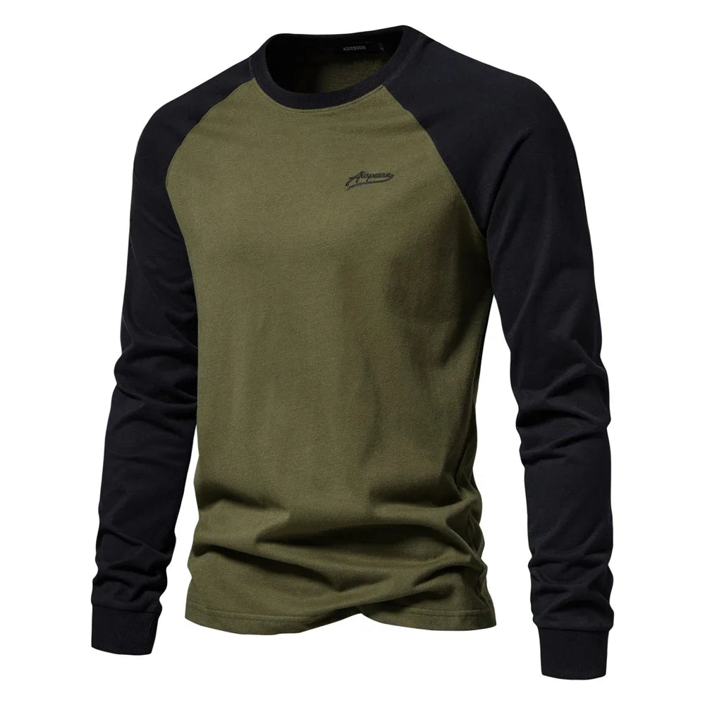 AIOPESON Men's T-shirts 100% Cotton Long Sleeve O-neck Pactwork Casual T Shirts for Men New Spring Designer Tees Men Clothing