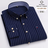 100-Cotton-Oxford-Men-s-Shirts-Long-Sleeves-Plaid-Soft-Regular-Fit-Formal-Dress-Shirt-Pocket